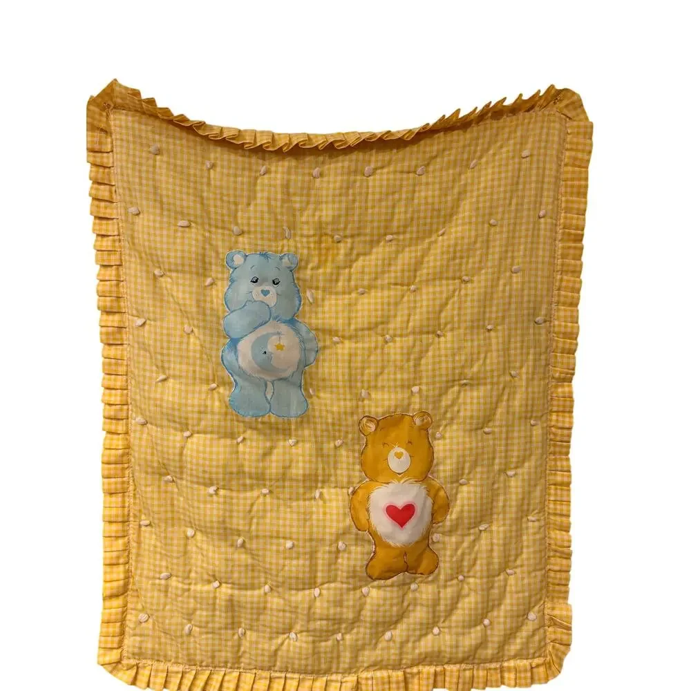 Vintage 1980s Care Bears Crib Quilt - Sweet Nursery Blanket